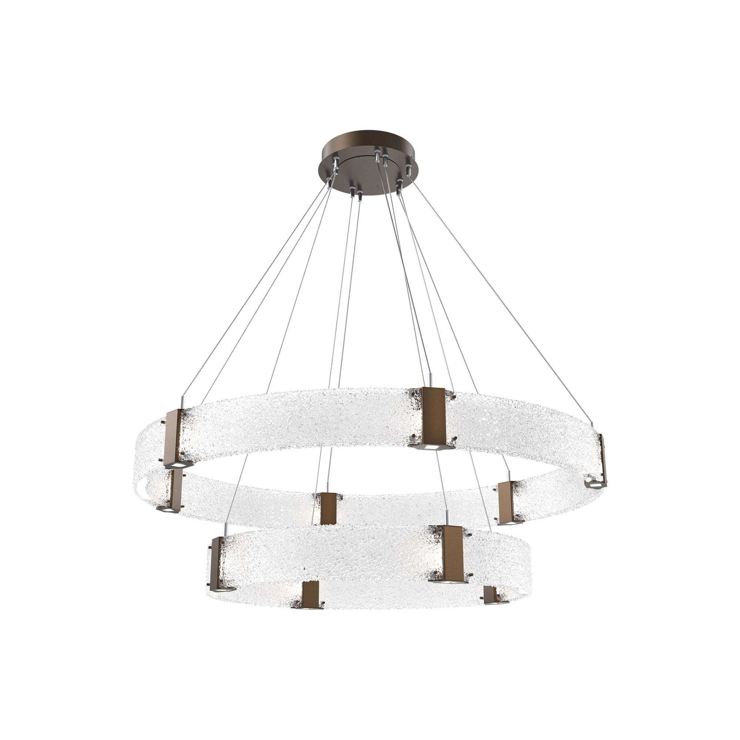 Parallel Two-Tier Ring LED Chandelier in Flat Bronze/Crystal Rimelight Blown Glass (48-Inch).
