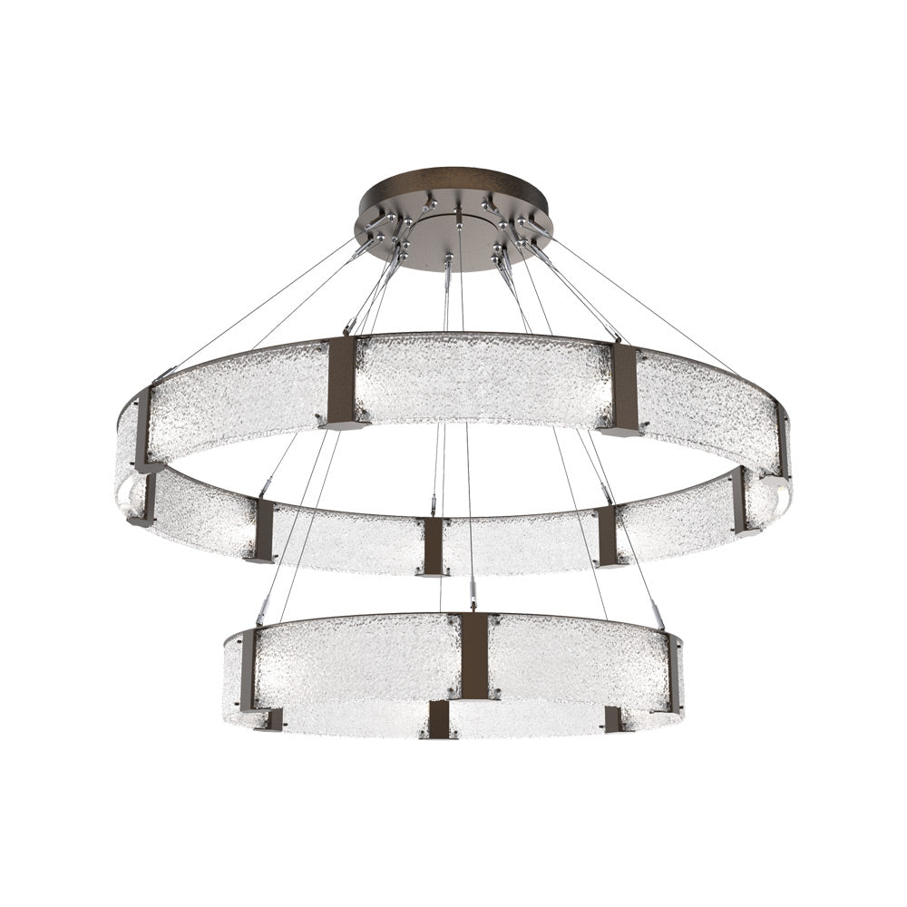 Parallel Two-Tier Ring LED Chandelier in Flat Bronze/Crystal Rimelight Blown Glass (60-Inch).