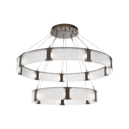 Parallel Two-Tier Ring LED Chandelier in Flat Bronze/Crystal Rimelight Blown Glass (60-Inch).