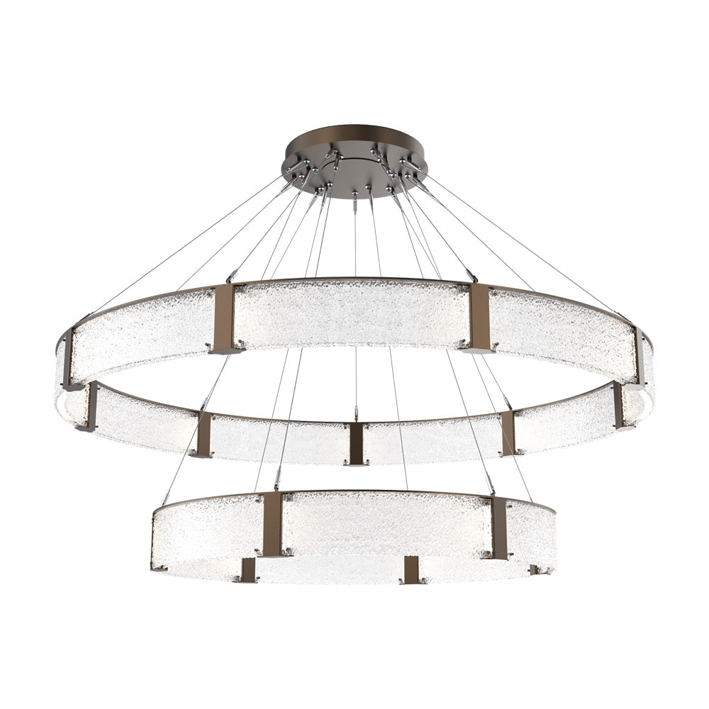 Parallel Two-Tier Ring LED Chandelier in Flat Bronze/Crystal Rimelight Blown Glass (72-Inch).