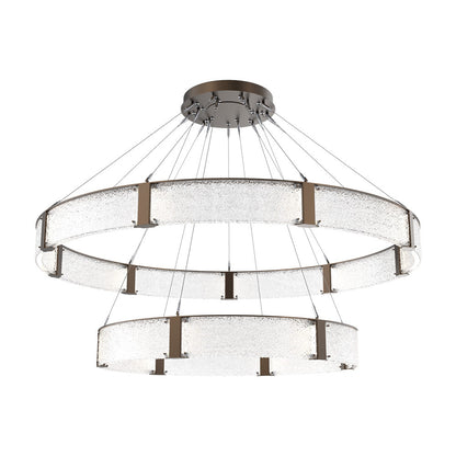 Parallel Two-Tier Ring LED Chandelier in Flat Bronze/Crystal Rimelight Blown Glass (72-Inch).