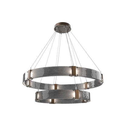 Parallel Two-Tier Ring LED Chandelier in Flat Bronze/Smoke Granite Blown Glass (48-Inch).
