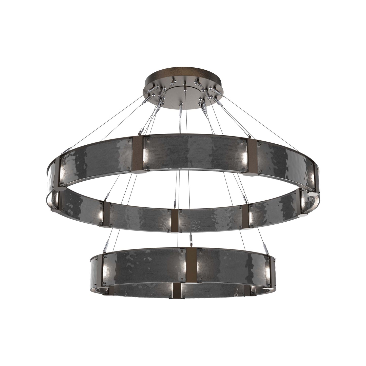 Parallel Two-Tier Ring LED Chandelier in Flat Bronze/Smoke Granite Blown Glass (60-Inch).