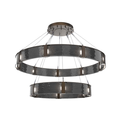 Parallel Two-Tier Ring LED Chandelier in Flat Bronze/Smoke Granite Blown Glass (60-Inch).