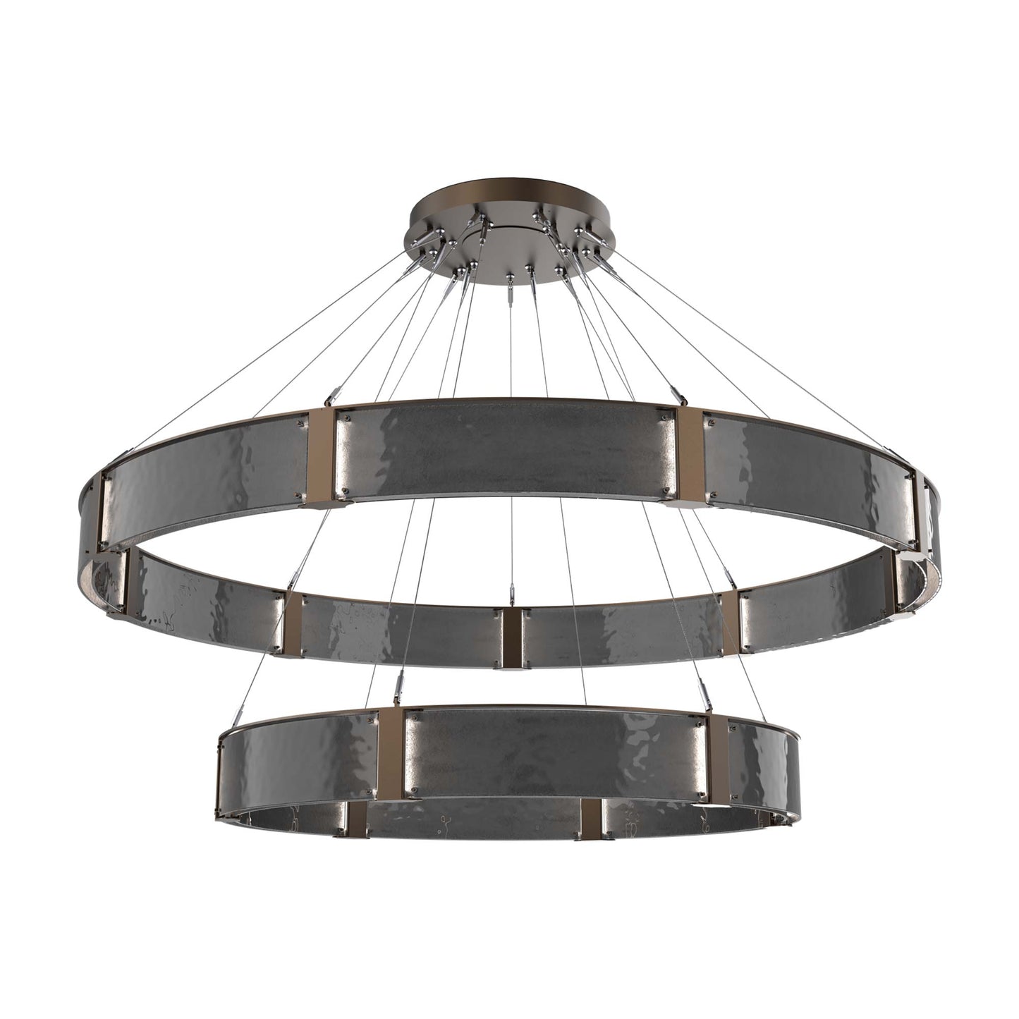 Parallel Two-Tier Ring LED Chandelier in Flat Bronze/Smoke Granite Blown Glass (72-Inch).
