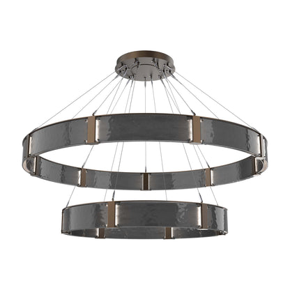Parallel Two-Tier Ring LED Chandelier in Flat Bronze/Smoke Granite Blown Glass (72-Inch).