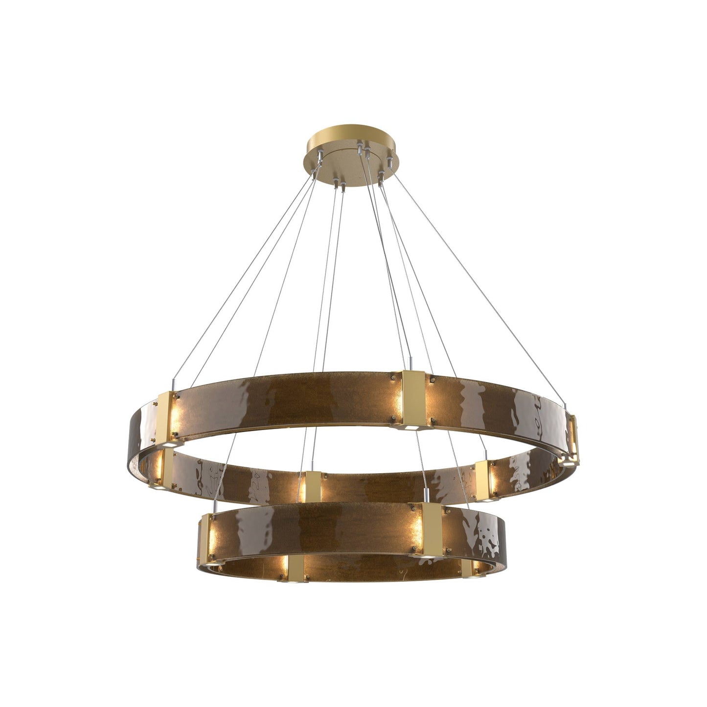 Parallel Two-Tier Ring LED Chandelier in Gilded Brass/Bronze Granite Blown Glass (48-Inch).