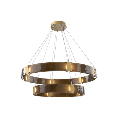Parallel Two-Tier Ring LED Chandelier in Gilded Brass/Bronze Granite Blown Glass (48-Inch).
