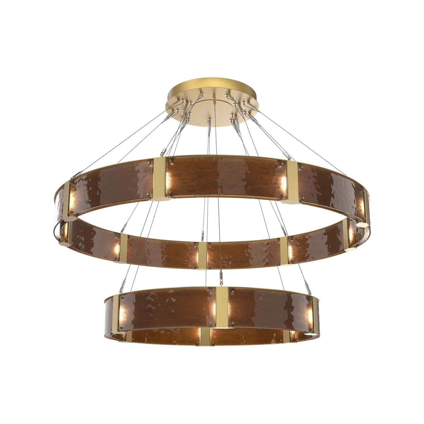 Parallel Two-Tier Ring LED Chandelier in Gilded Brass/Bronze Granite Blown Glass (60-Inch).