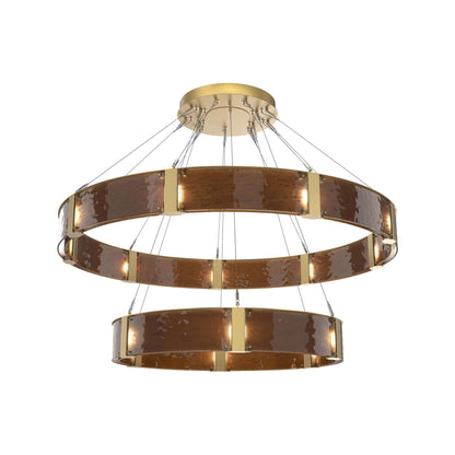Parallel Two-Tier Ring LED Chandelier in Gilded Brass/Bronze Granite Blown Glass (60-Inch).