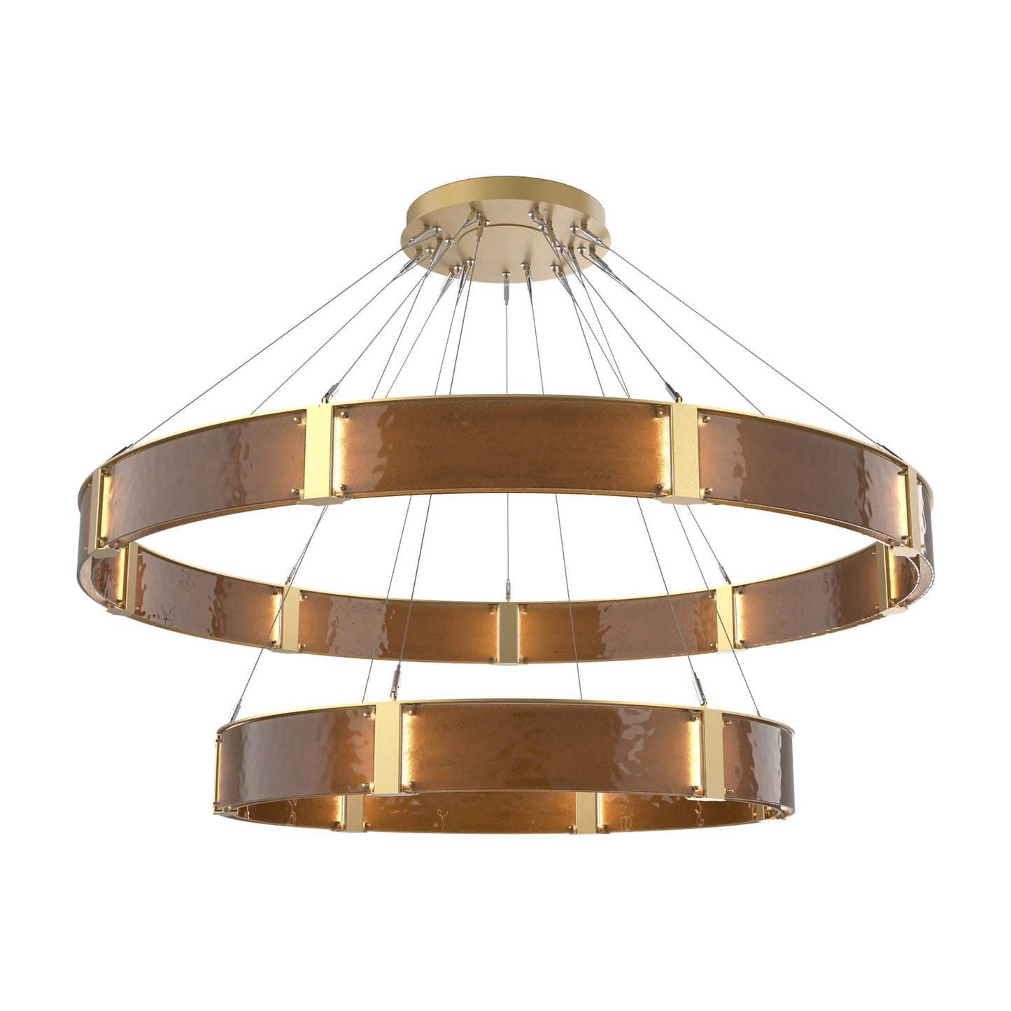 Parallel Two-Tier Ring LED Chandelier in Gilded Brass/Bronze Granite Blown Glass (72-Inch).