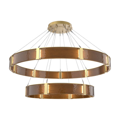 Parallel Two-Tier Ring LED Chandelier in Gilded Brass/Bronze Granite Blown Glass (72-Inch).