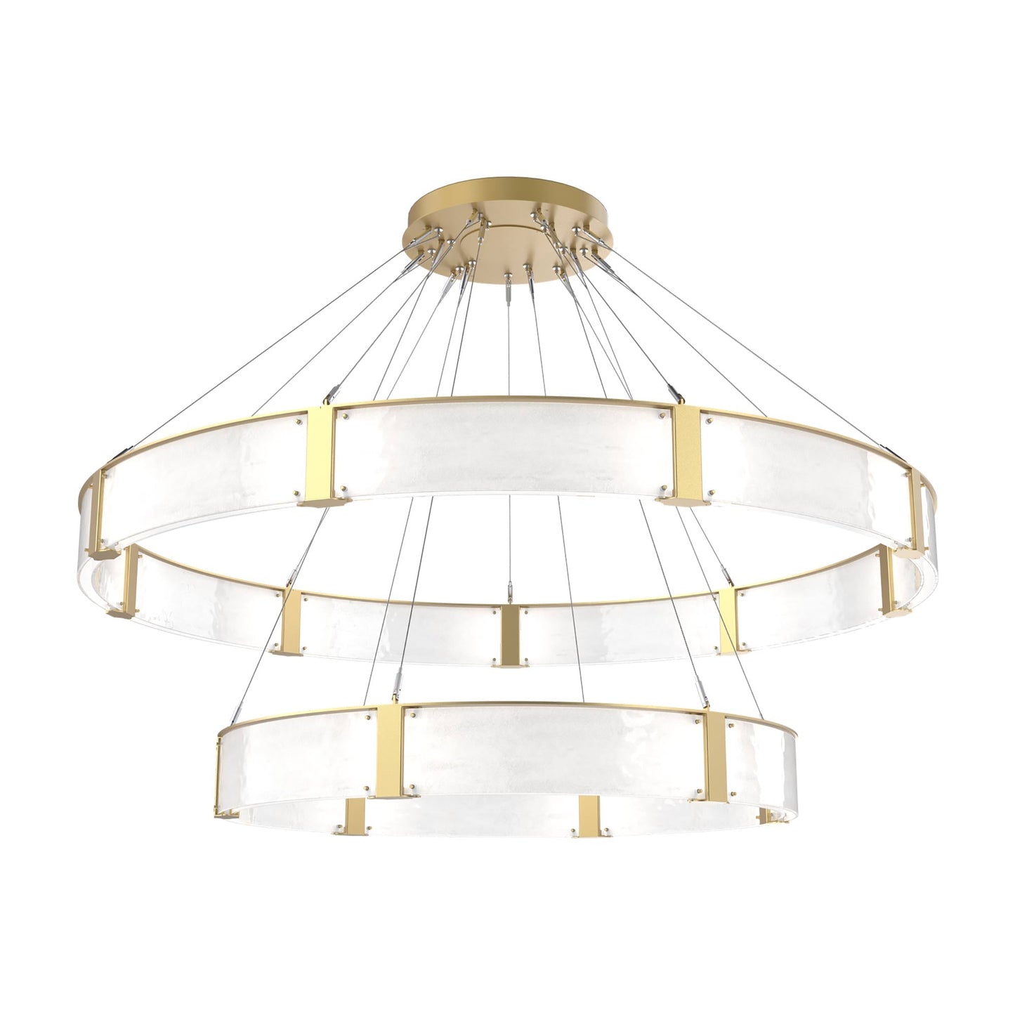 Parallel Two-Tier Ring LED Chandelier in Gilded Brass/Clear Granite Blown Glass (72-Inch).