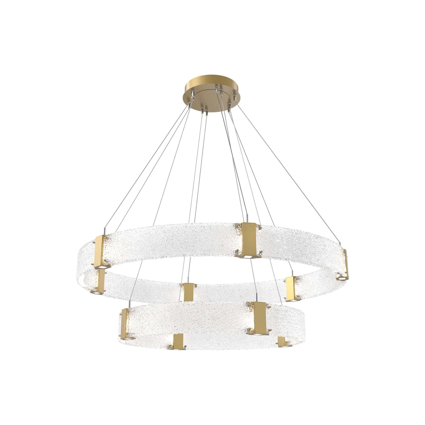 Parallel Two-Tier Ring LED Chandelier in Gilded Brass/Crystal Rimelight Blown Glass (48-Inch).