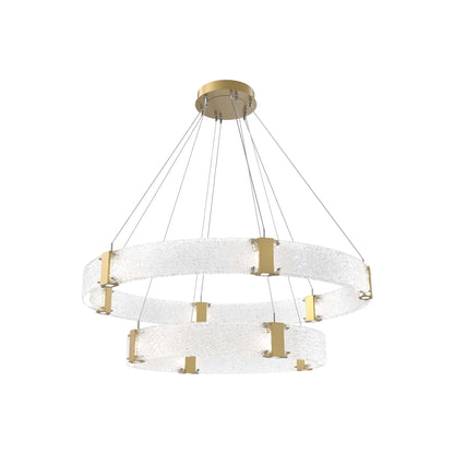 Parallel Two-Tier Ring LED Chandelier in Gilded Brass/Crystal Rimelight Blown Glass (48-Inch).