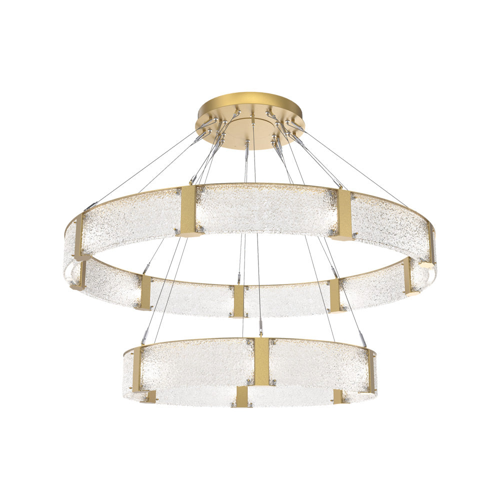 Parallel Two-Tier Ring LED Chandelier in Gilded Brass/Crystal Rimelight Blown Glass (60-Inch).
