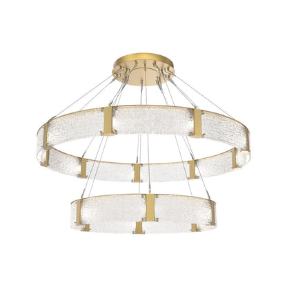 Parallel Two-Tier Ring LED Chandelier in Gilded Brass/Crystal Rimelight Blown Glass (60-Inch).