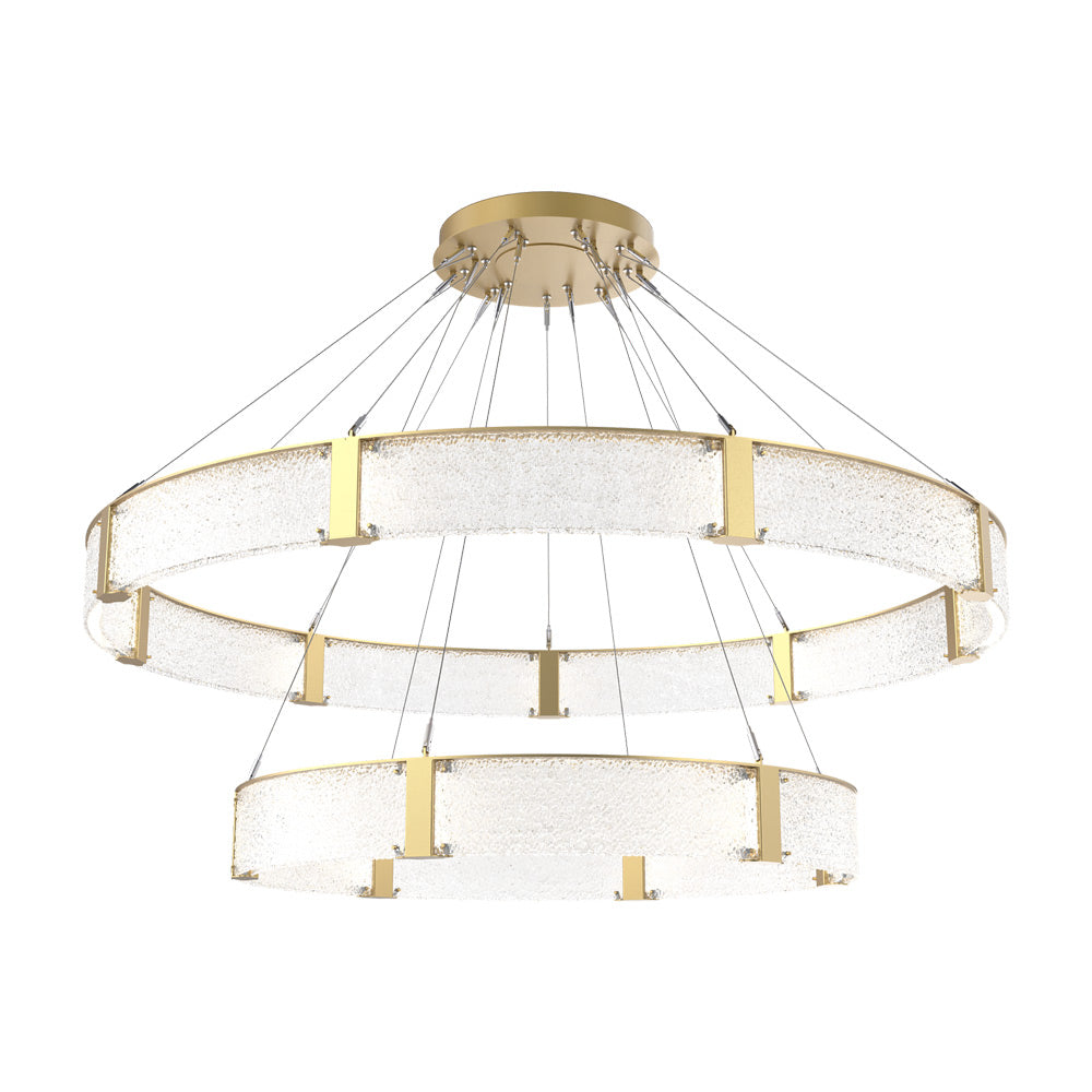 Parallel Two-Tier Ring LED Chandelier in Gilded Brass/Crystal Rimelight Blown Glass (72-Inch).