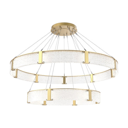 Parallel Two-Tier Ring LED Chandelier in Gilded Brass/Crystal Rimelight Blown Glass (72-Inch).