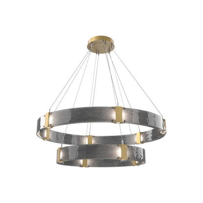 Parallel Two-Tier Ring LED Chandelier in Gilded Brass/Smoke Granite Blown Glass (48-Inch).