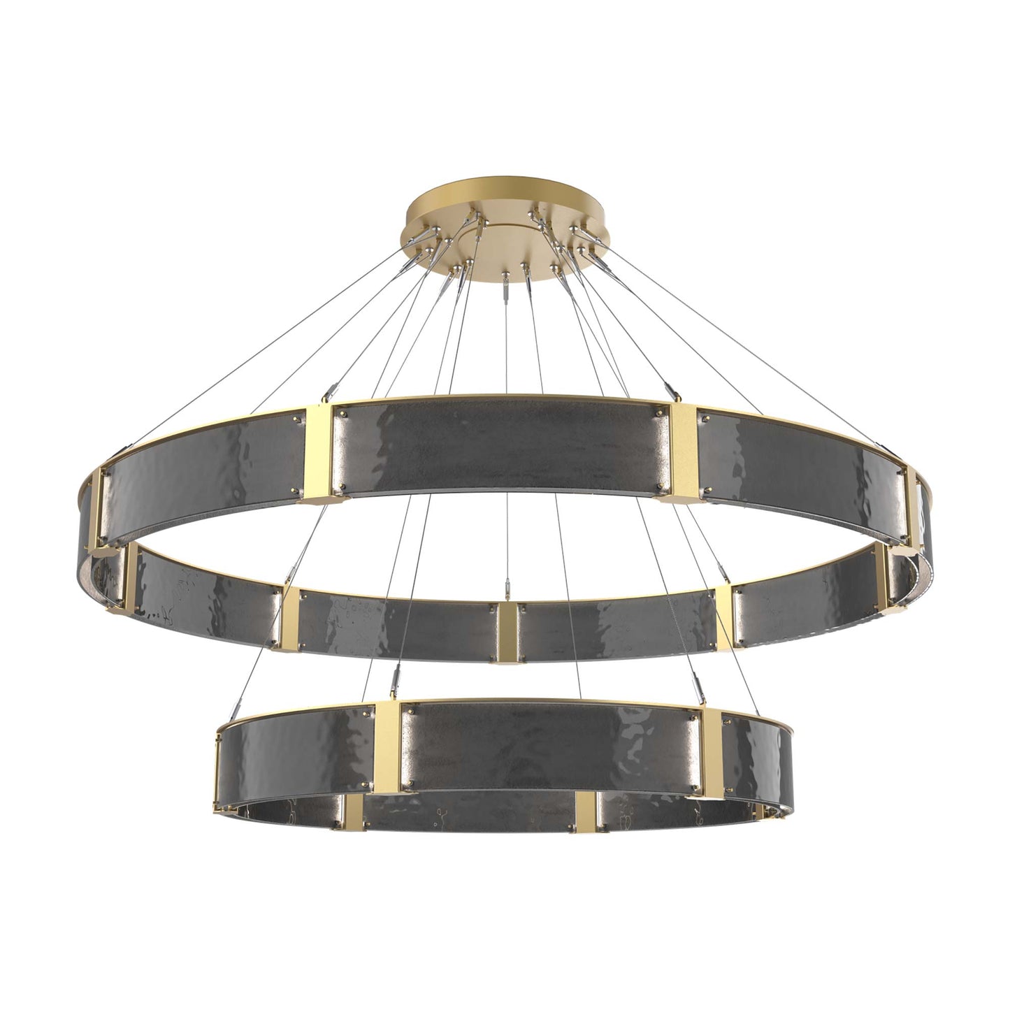 Parallel Two-Tier Ring LED Chandelier in Gilded Brass/Smoke Granite Blown Glass (72-Inch).