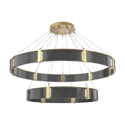 Parallel Two-Tier Ring LED Chandelier in Gilded Brass/Smoke Granite Blown Glass (72-Inch).