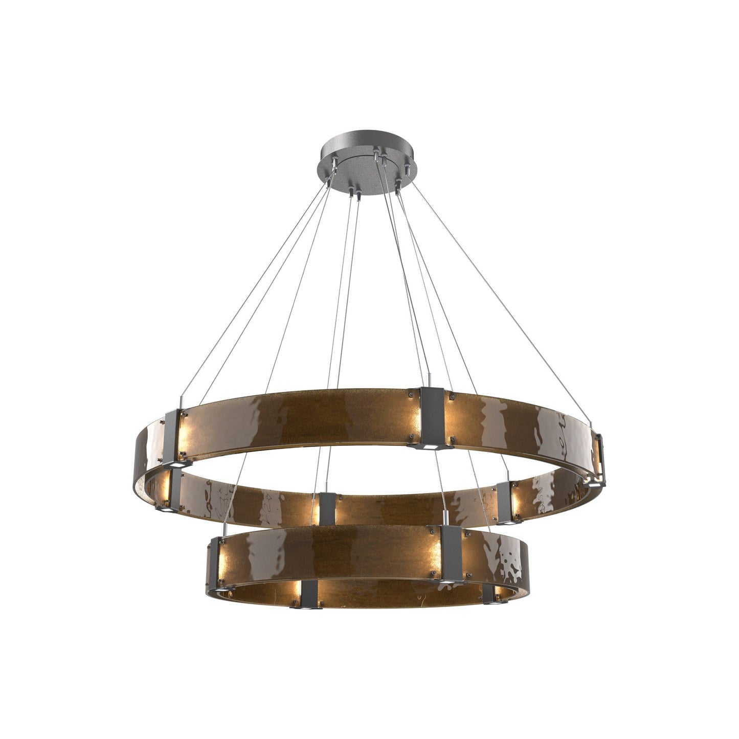 Parallel Two-Tier Ring LED Chandelier in Graphite/Bronze Granite Blown Glass (48-Inch).