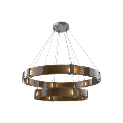 Parallel Two-Tier Ring LED Chandelier in Graphite/Bronze Granite Blown Glass (48-Inch).
