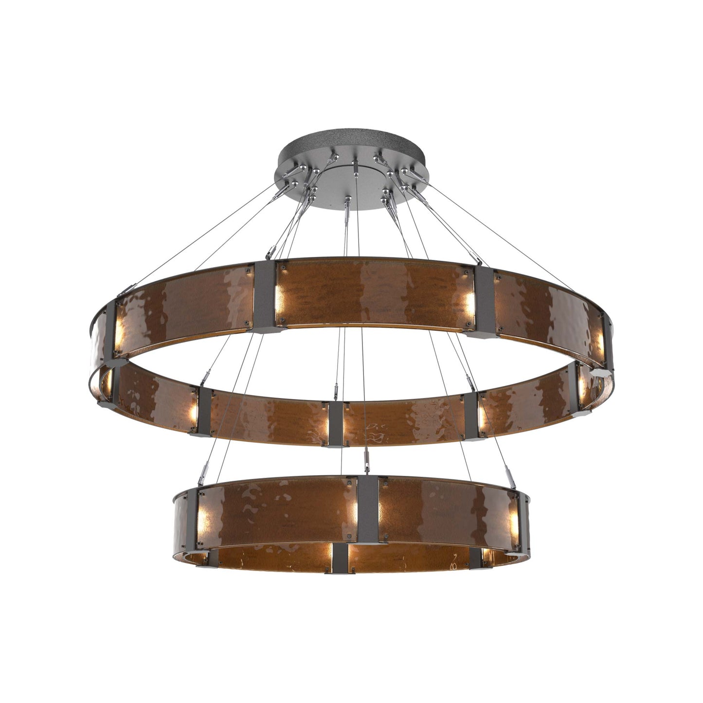 Parallel Two-Tier Ring LED Chandelier in Graphite/Bronze Granite Blown Glass (60-Inch).