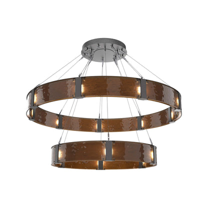 Parallel Two-Tier Ring LED Chandelier in Graphite/Bronze Granite Blown Glass (60-Inch).
