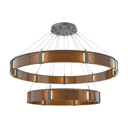 Parallel Two-Tier Ring LED Chandelier in Graphite/Bronze Granite Blown Glass (72-Inch).