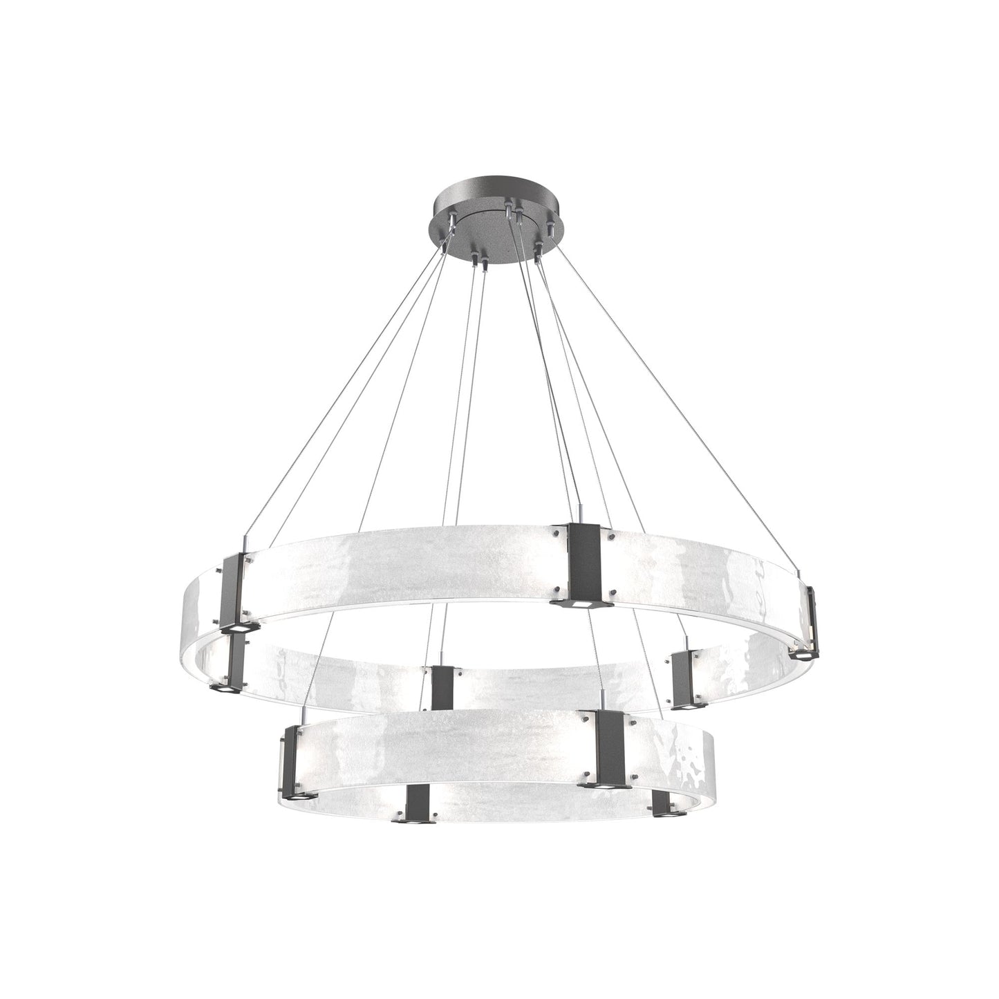 Parallel Two-Tier Ring LED Chandelier in Graphite/Clear Granite Blown Glass (48-Inch).