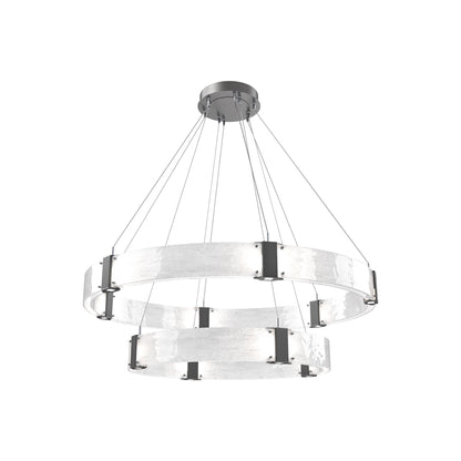 Parallel Two-Tier Ring LED Chandelier in Graphite/Clear Granite Blown Glass (48-Inch).