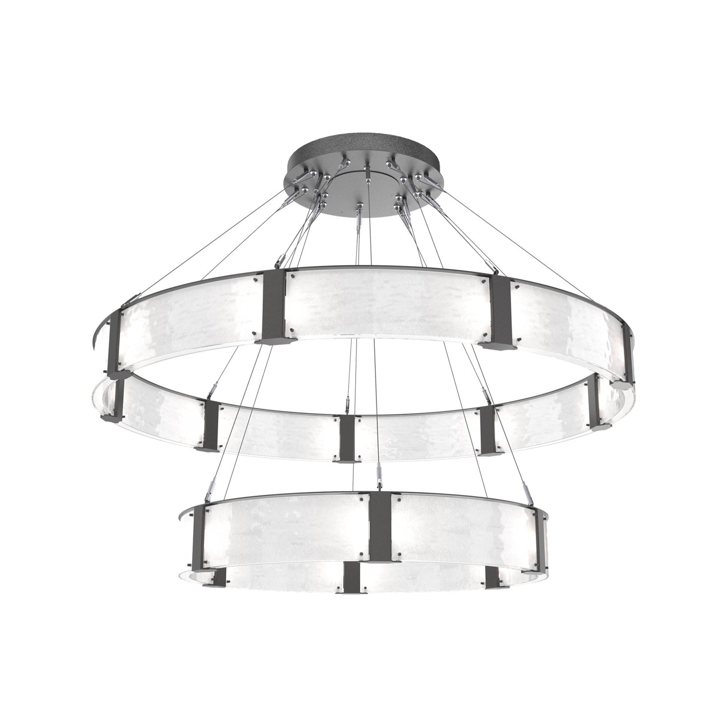 Parallel Two-Tier Ring LED Chandelier in Graphite/Clear Granite Blown Glass (60-Inch).