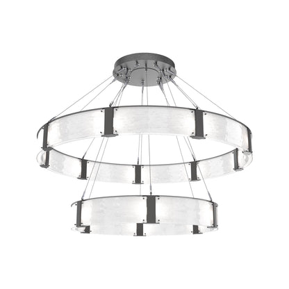Parallel Two-Tier Ring LED Chandelier in Graphite/Clear Granite Blown Glass (60-Inch).