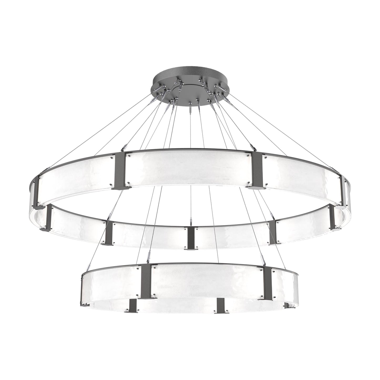 Parallel Two-Tier Ring LED Chandelier in Graphite/Clear Granite Blown Glass (72-Inch).