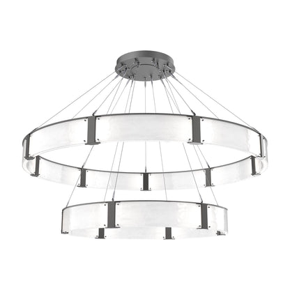 Parallel Two-Tier Ring LED Chandelier in Graphite/Clear Granite Blown Glass (72-Inch).