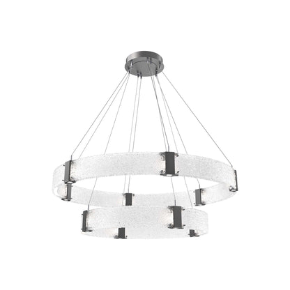Parallel Two-Tier Ring LED Chandelier in Graphite/Crystal Rimelight Blown Glass (48-Inch).
