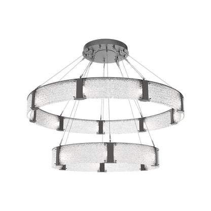 Parallel Two-Tier Ring LED Chandelier in Graphite/Crystal Rimelight Blown Glass (60-Inch).