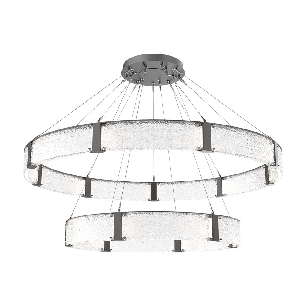 Parallel Two-Tier Ring LED Chandelier in Graphite/Crystal Rimelight Blown Glass (72-Inch).