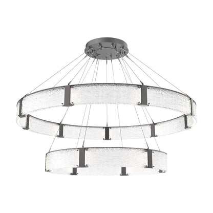 Parallel Two-Tier Ring LED Chandelier in Graphite/Crystal Rimelight Blown Glass (72-Inch).