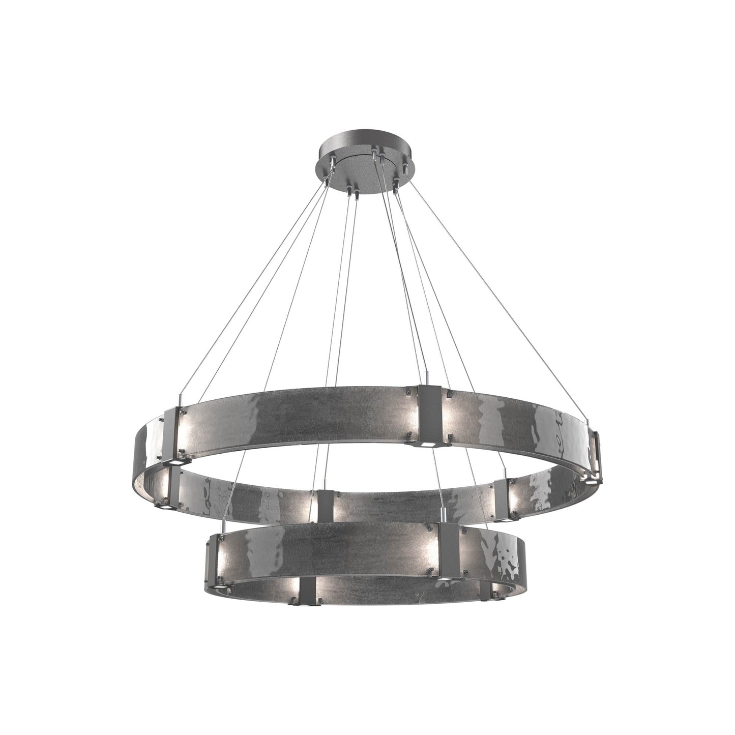 Parallel Two-Tier Ring LED Chandelier in Graphite/Smoke Granite Blown Glass (48-Inch).