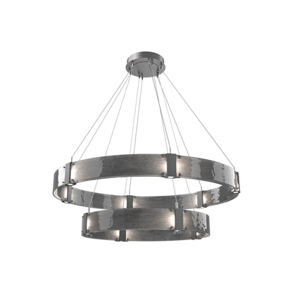 Parallel Two-Tier Ring LED Chandelier in Graphite/Smoke Granite Blown Glass (48-Inch).