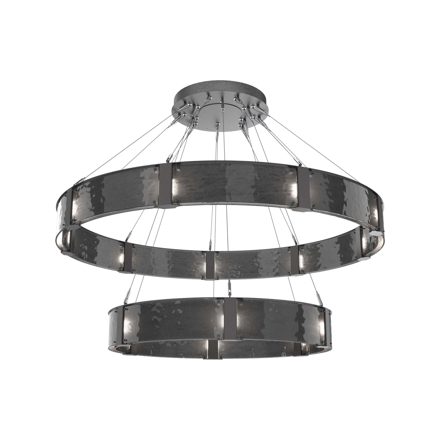Parallel Two-Tier Ring LED Chandelier in Graphite/Smoke Granite Blown Glass (60-Inch).