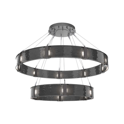 Parallel Two-Tier Ring LED Chandelier in Graphite/Smoke Granite Blown Glass (60-Inch).