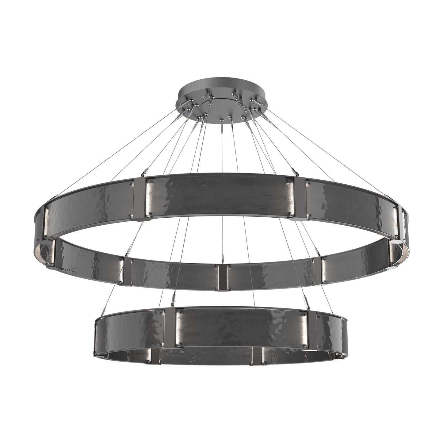 Parallel Two-Tier Ring LED Chandelier in Graphite/Smoke Granite Blown Glass (72-Inch).