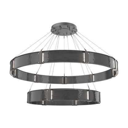 Parallel Two-Tier Ring LED Chandelier in Graphite/Smoke Granite Blown Glass (72-Inch).