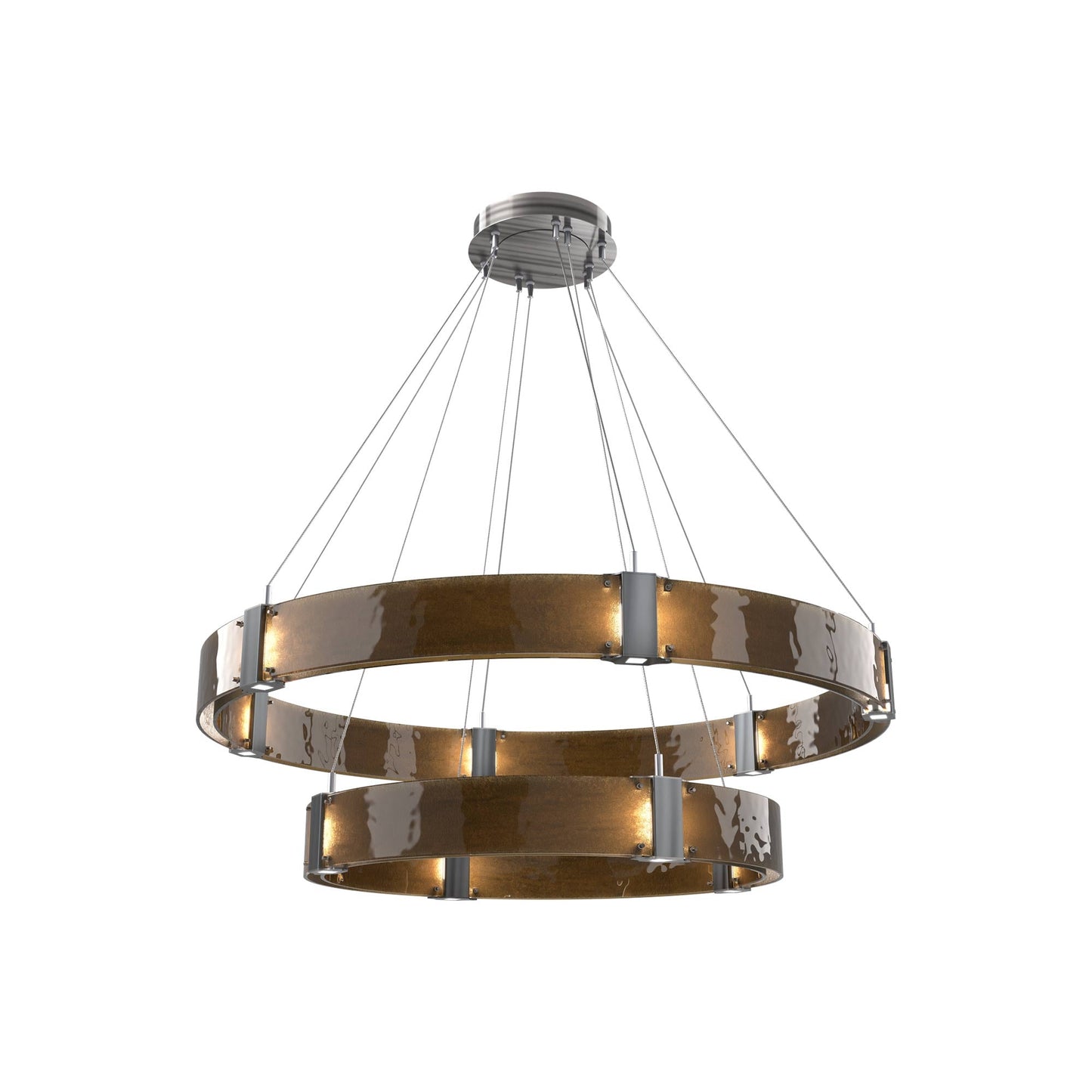 Parallel Two-Tier Ring LED Chandelier in Gunmetal/Bronze Granite Blown Glass (48-Inch).