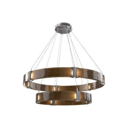 Parallel Two-Tier Ring LED Chandelier in Gunmetal/Bronze Granite Blown Glass (48-Inch).