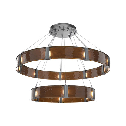 Parallel Two-Tier Ring LED Chandelier in Gunmetal/Bronze Granite Blown Glass (60-Inch).